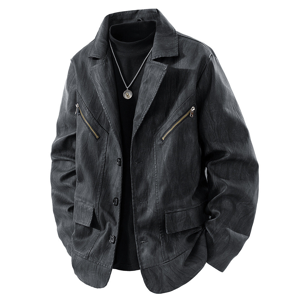Herren Kunstlederjacke im modernen Schnitt mit funktionalen Taschen Aliams