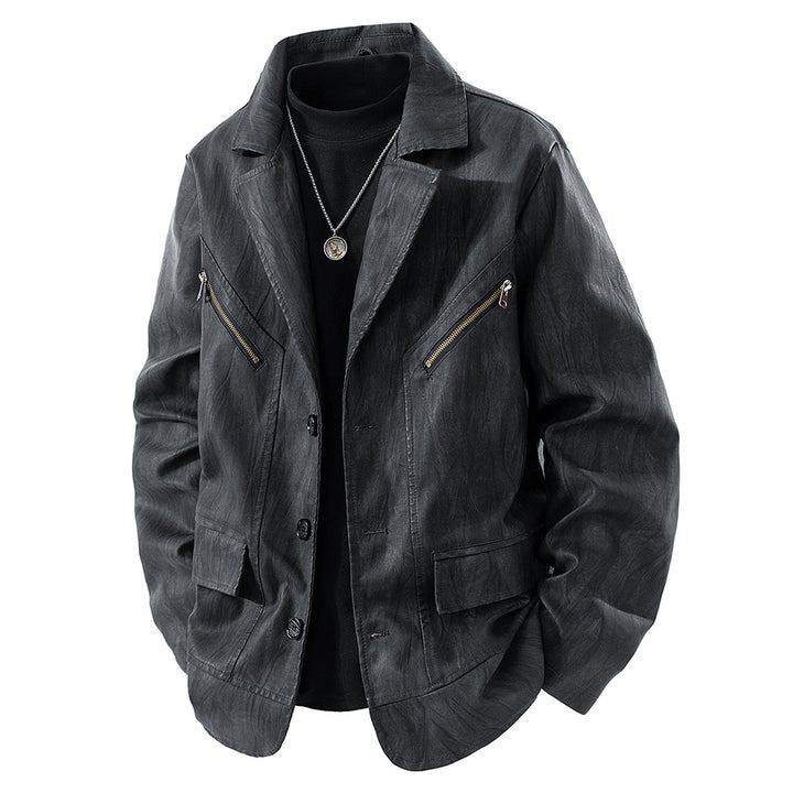 Herren Kunstlederjacke im modernen Schnitt mit funktionalen Taschen Aliams