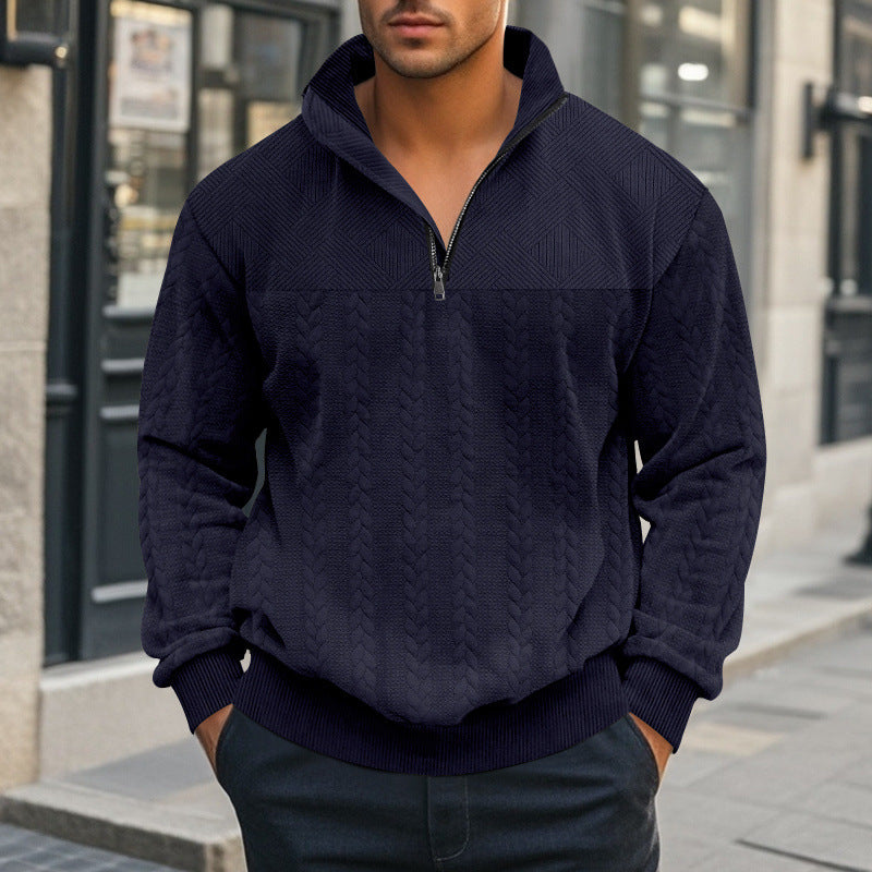 Herren Pullover mit strukturierter Optik und hohem Kragen Aliams