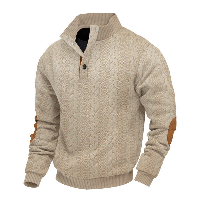 Herren Fleece-Pullover mit strukturiertem Zopfmuster und modernem Stehkragen Aliams