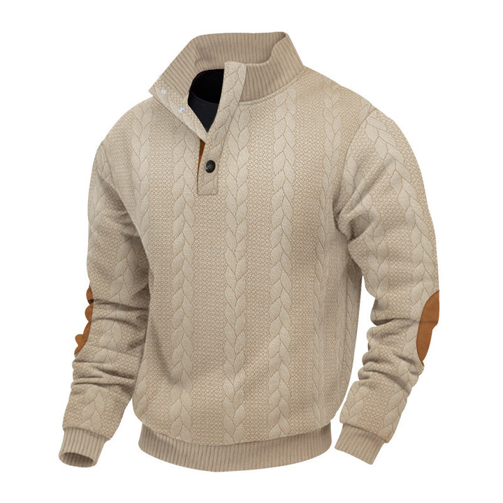 Herren Fleece-Pullover mit strukturiertem Zopfmuster und modernem Stehkragen Aliams