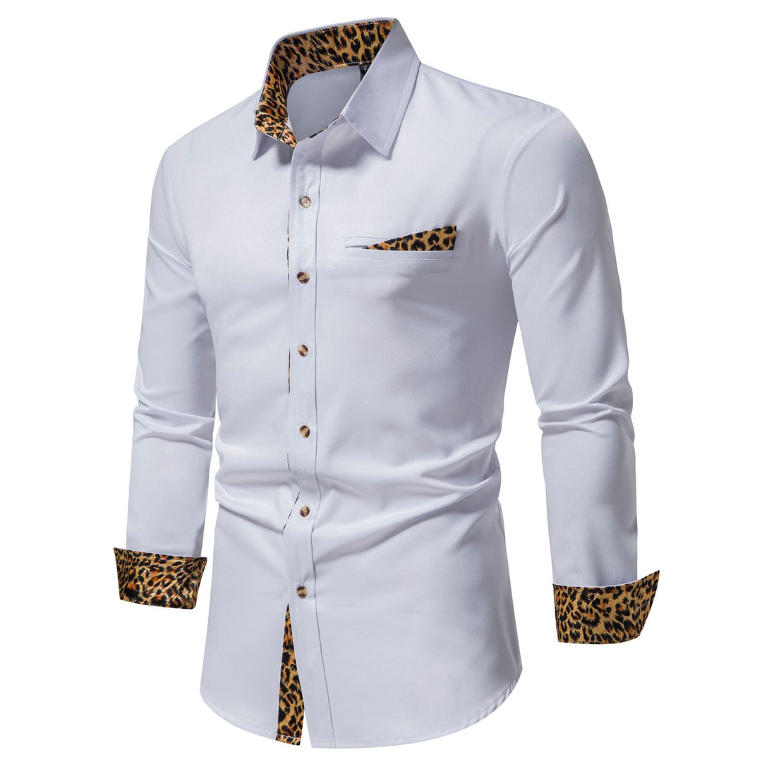 Herren elegantes Langarmhemd mit Leopardenmuster Aliams