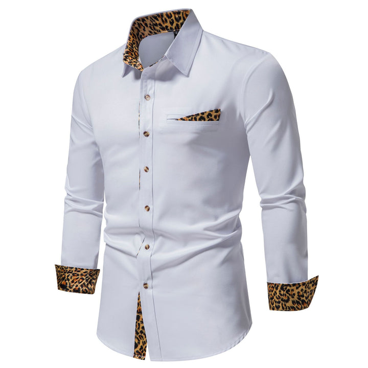 Herren elegantes Langarmhemd mit Leopardenmuster Aliams