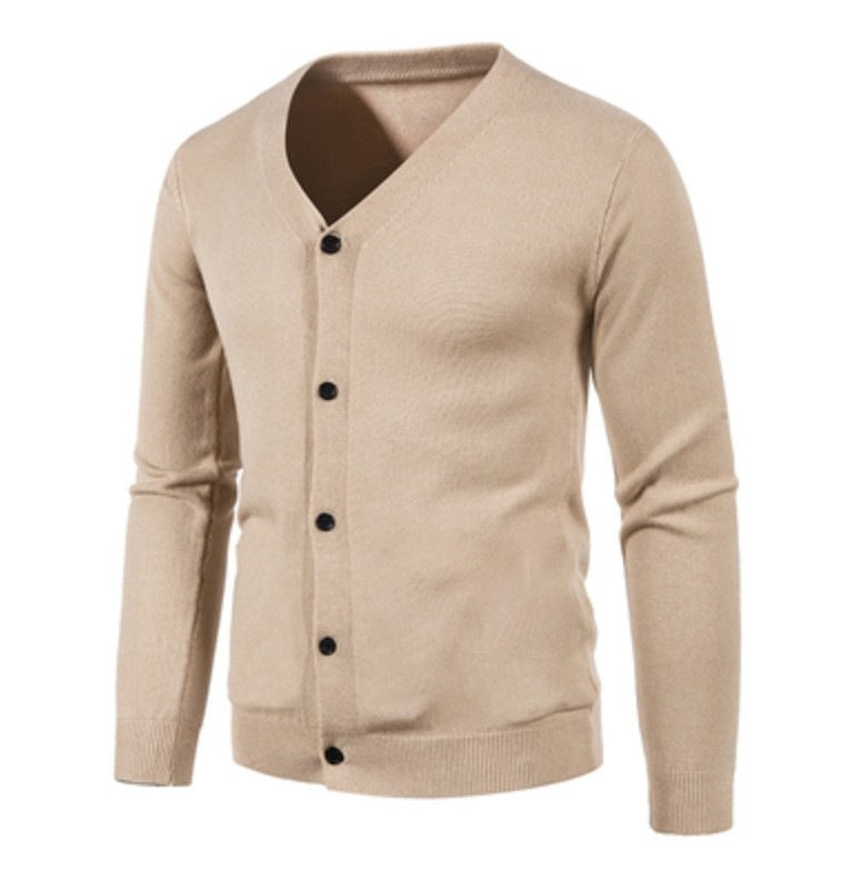 Herren stilvolle Strickjacke mit tiefem V-Ausschnitt und Knopfleiste Aliams