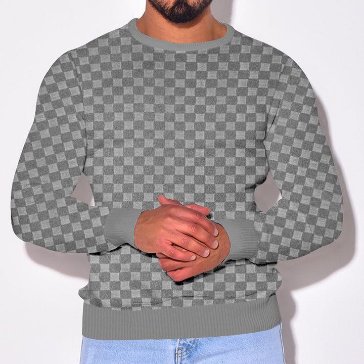 Herren gemütlicher Strickpullover mit modernem Karomuster und Rippbündchen Aliams