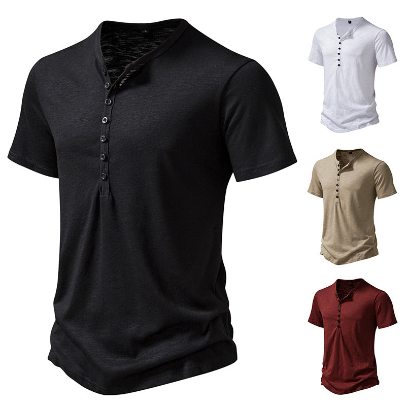 Herren Kurzarm Henley-Shirt mit dekorativer Knopfleiste Aliams