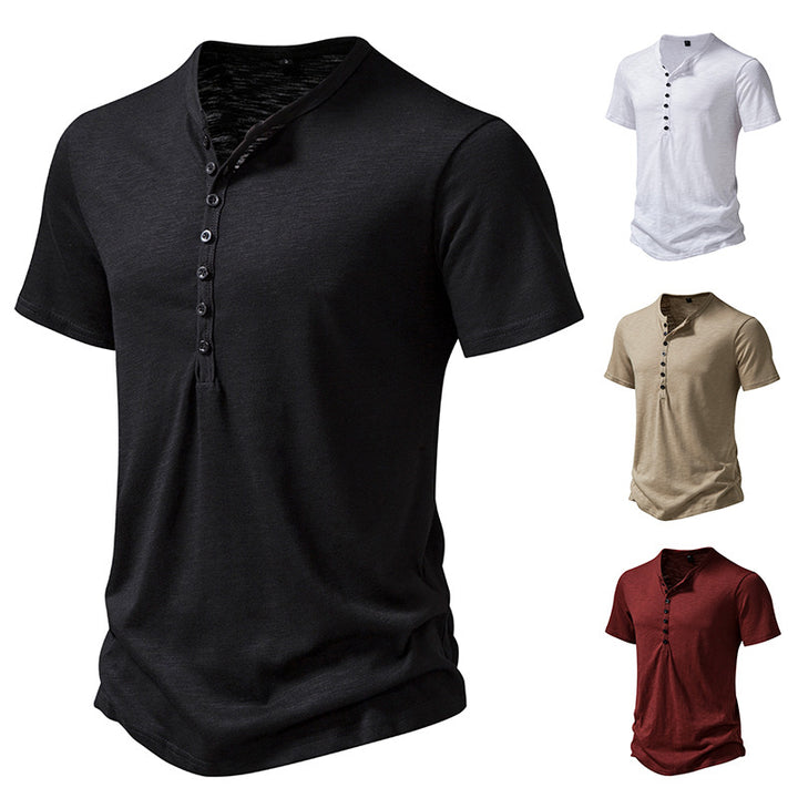 Herren Kurzarm Henley-Shirt mit dekorativer Knopfleiste Aliams