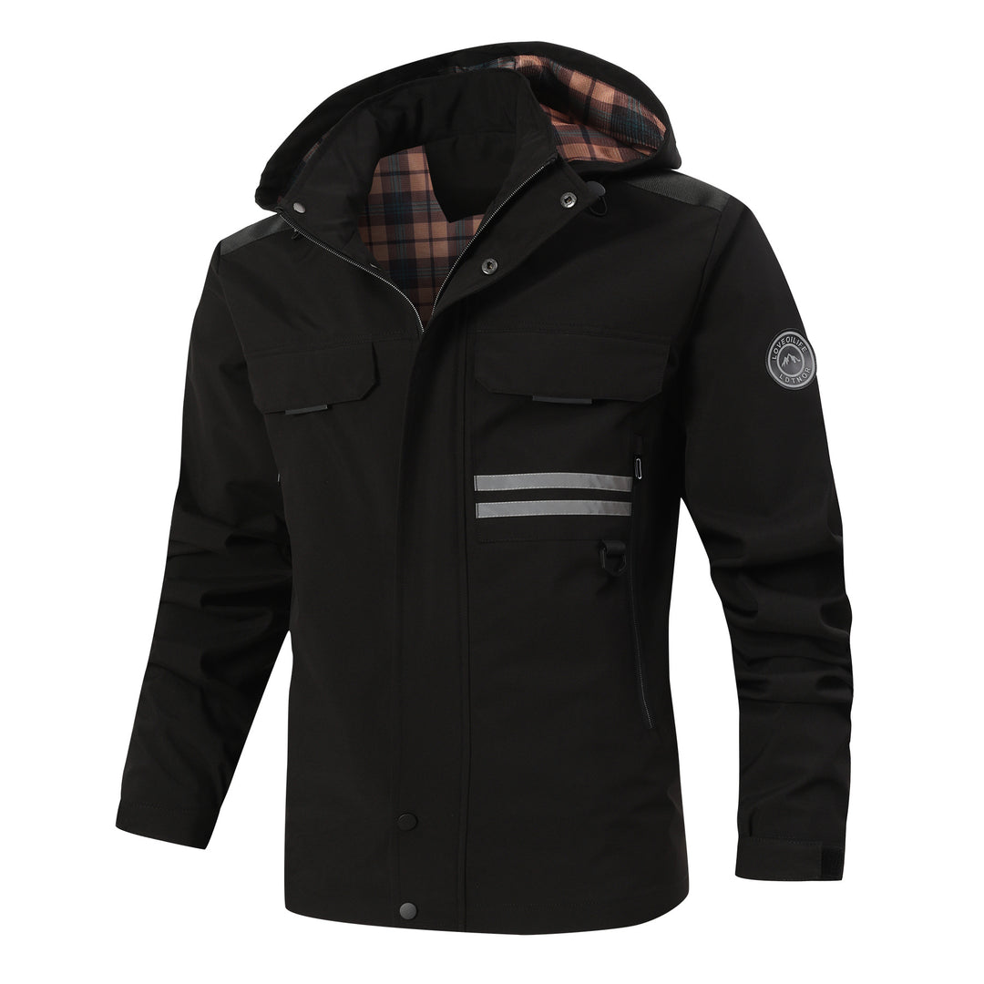 Herren funktionale wetterfeste Jacke mit Kapuze und mehreren Taschen Aliams