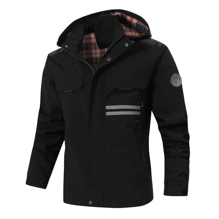 Herren funktionale wetterfeste Jacke mit Kapuze und mehreren Taschen Aliams