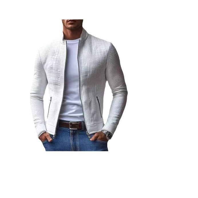Herren elegante Kunstlederjacke mit kroko-ähnlicher Textur Aliams