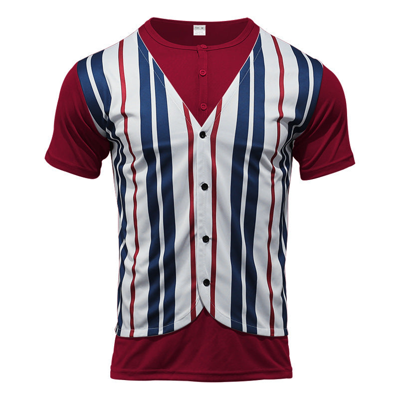 Herren Kurzarm Hemd im Sport-Streifenlook mit Knopfleiste Aliams