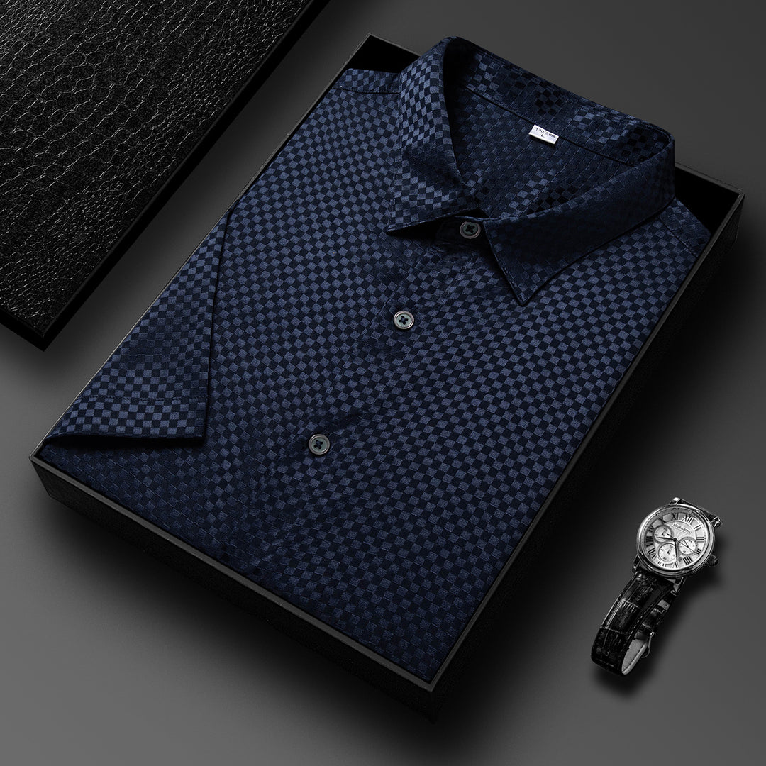 Herren Kurzarmhemd aus hochwertigem Baumwollmix mit subtilen Rautenmuster Aliams