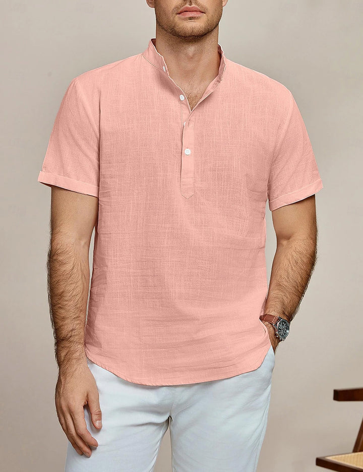 Herren Kurzarm Leinenhemd mit Stehkragen Aliams