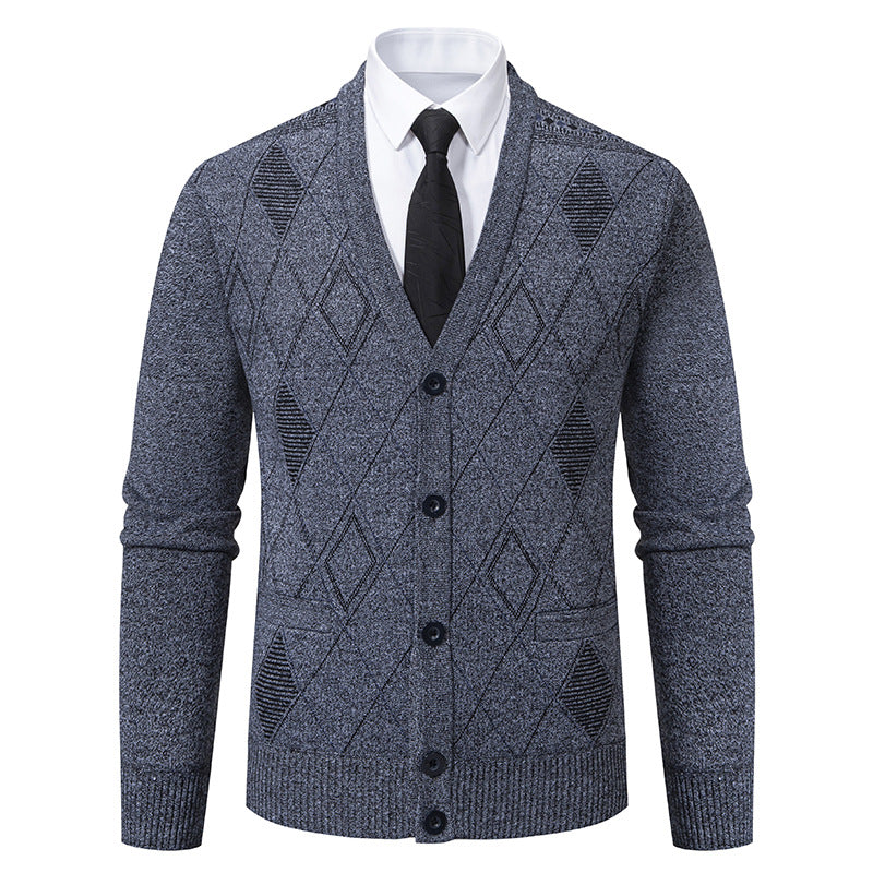 Herren elegante Strickjacke mit Rautenmustern und praktischen Taschen Aliams