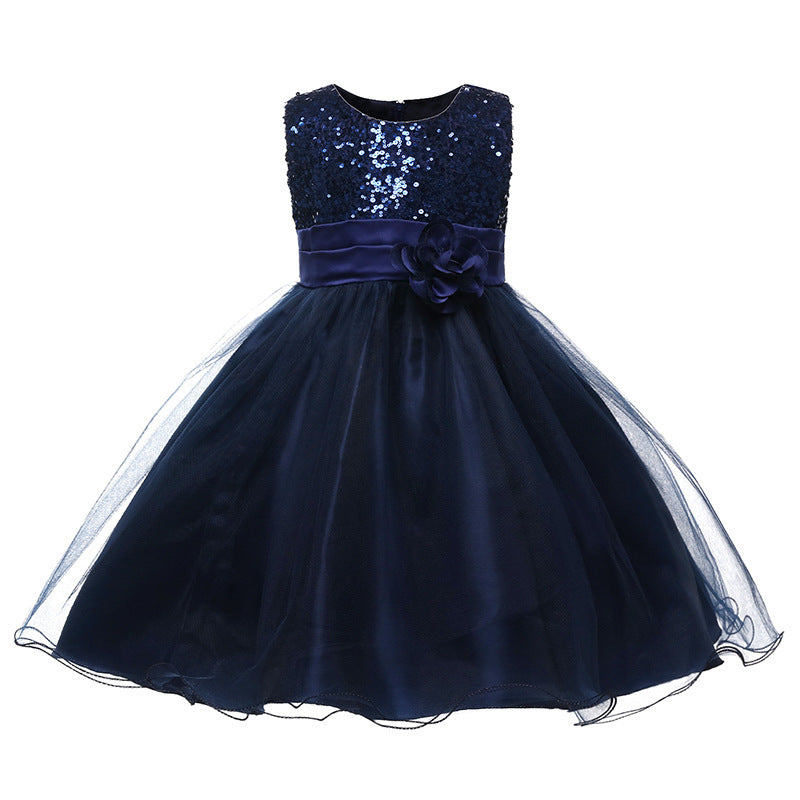 Mädchen Festliches Tüllkleid mit Glitzerndem Oberteil und Floraler Applikation Aliams