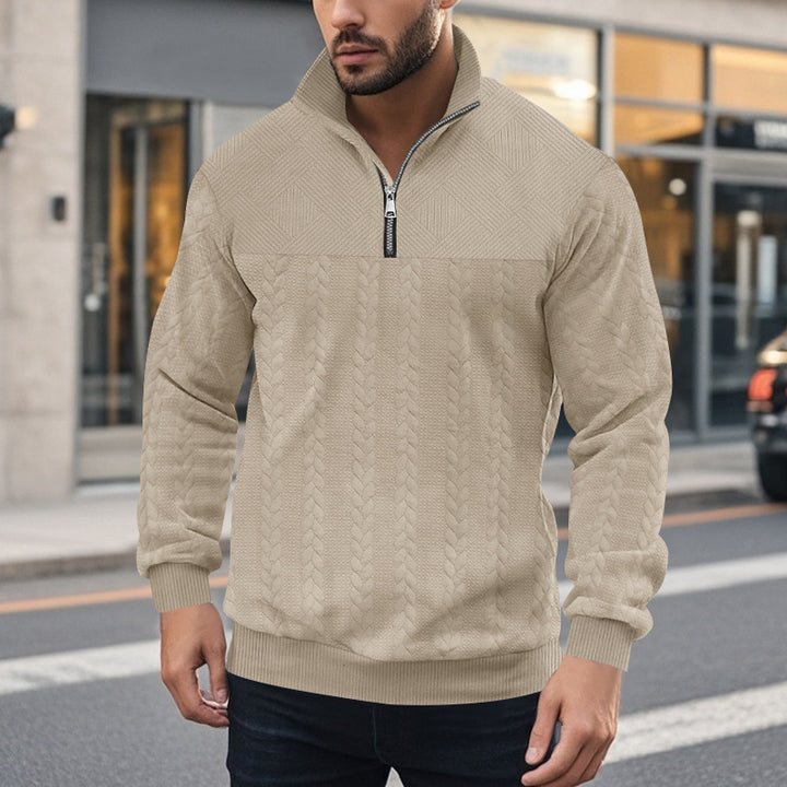 Herren Strickpullover mit halbem Reißverschluss und strukturierter Oberfläche Aliams