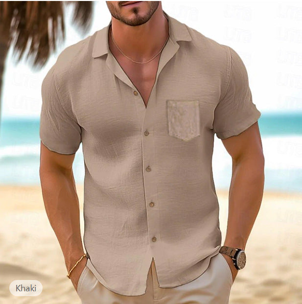Herren elegantes Kurzarm-Hemd mit hochwertiger Leinenstruktur Aliams