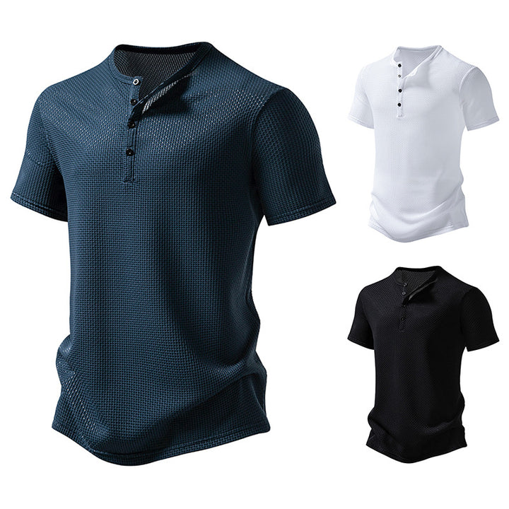 Herren Kurzarm-Henley-Shirt mit strukturiertem Design und modischen Knopfdetails Aliams