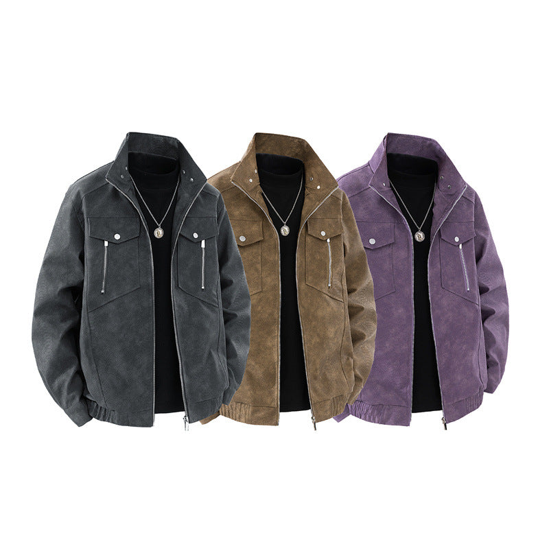 Herren klassische Wildlederjacke mit praktischen Taschen Aliams