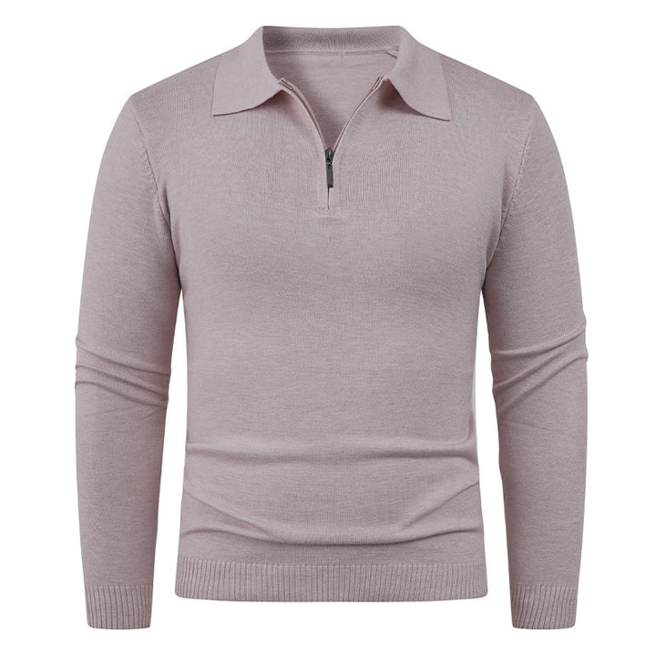 Herren Strickpullover mit halb offenem Kragen und feiner Rippenstruktur Aliams