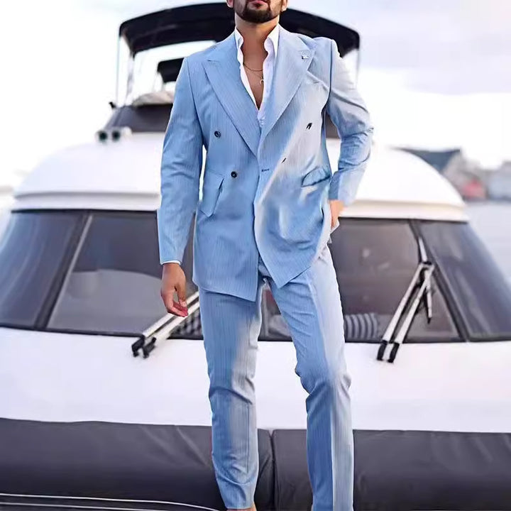 Herren Eleganter Doppelreiher-Anzug im edlen Streifen-Muster Aliams