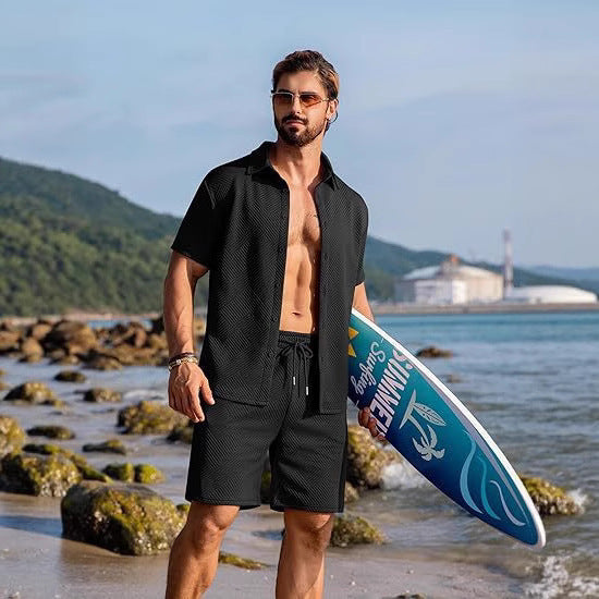 Herren lässiges Surf Outfit mit kurzärmligem Hemd und Shorts Aliams