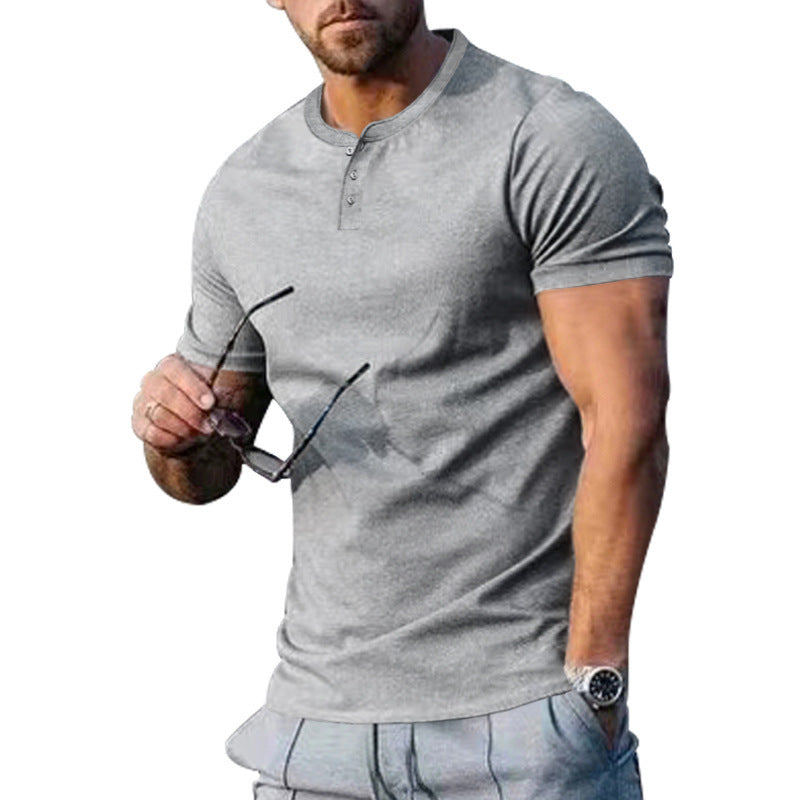 Herren Kurzarm-Henley-T-Shirt mit praktischem Knopfdesign und körperbetonter Passform Aliams