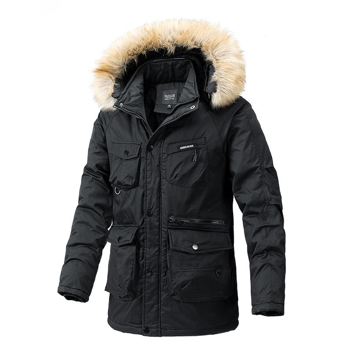 Herren isolierte Winterjacke mit abnehmbarer Kapuze und vielen Taschen Aliams