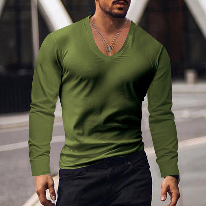 Herren V-Ausschnitt Langarmshirt aus weichem Baumwollmix mit figurbetonter Passform Aliams