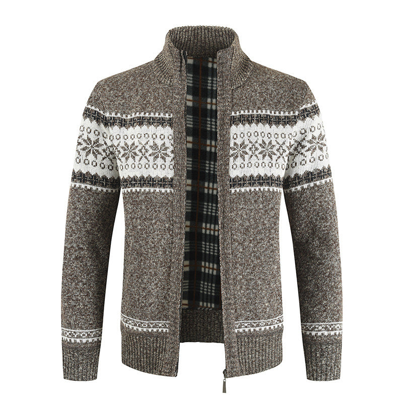 Herren Strickjacke mit modernem Norweger-Muster und hohem Kragen Aliams