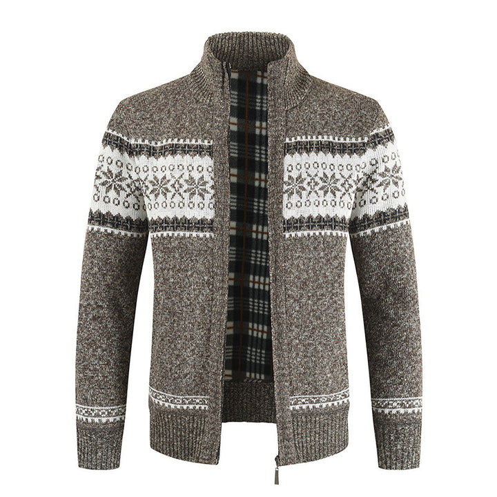 Herren Strickjacke mit modernem Norweger-Muster und hohem Kragen Aliams