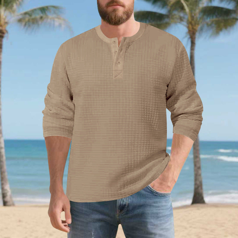 Herren Elegantes Langarmshirt mit Knopfleiste und strukturiertem Stoff Aliams