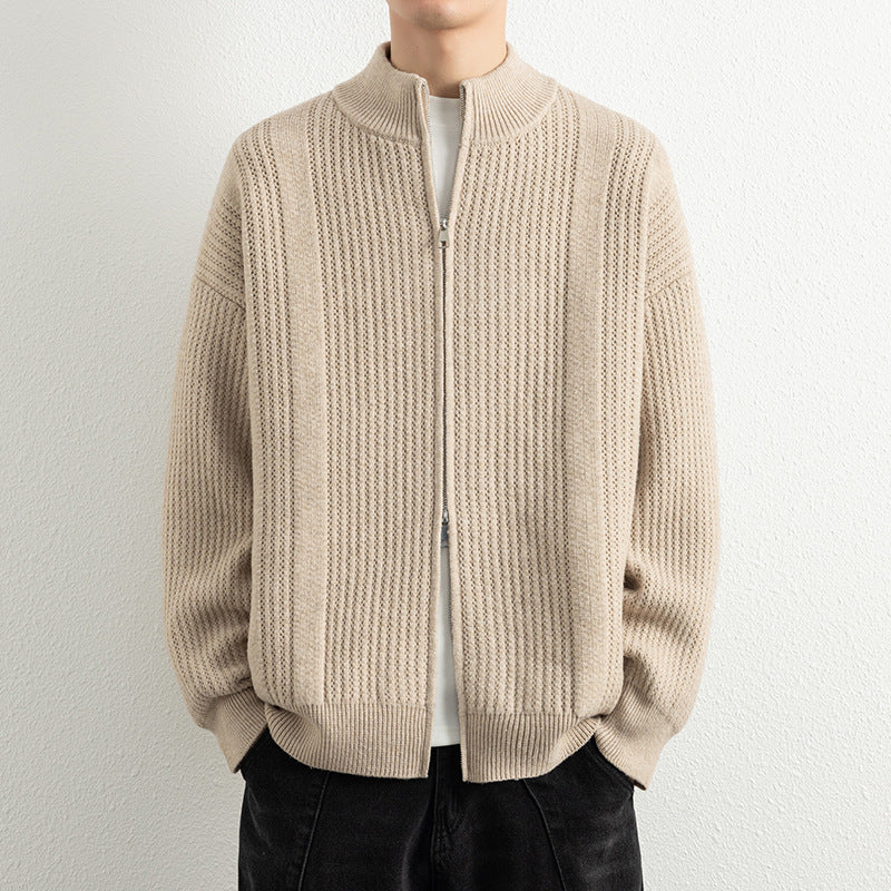 Herren Strickjacke mit modernem Zipper und strukturierter Oberfläche Aliams