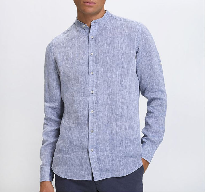 Herren stilvolles Langarmhemd mit Stehkragen und feiner Textur Aliams