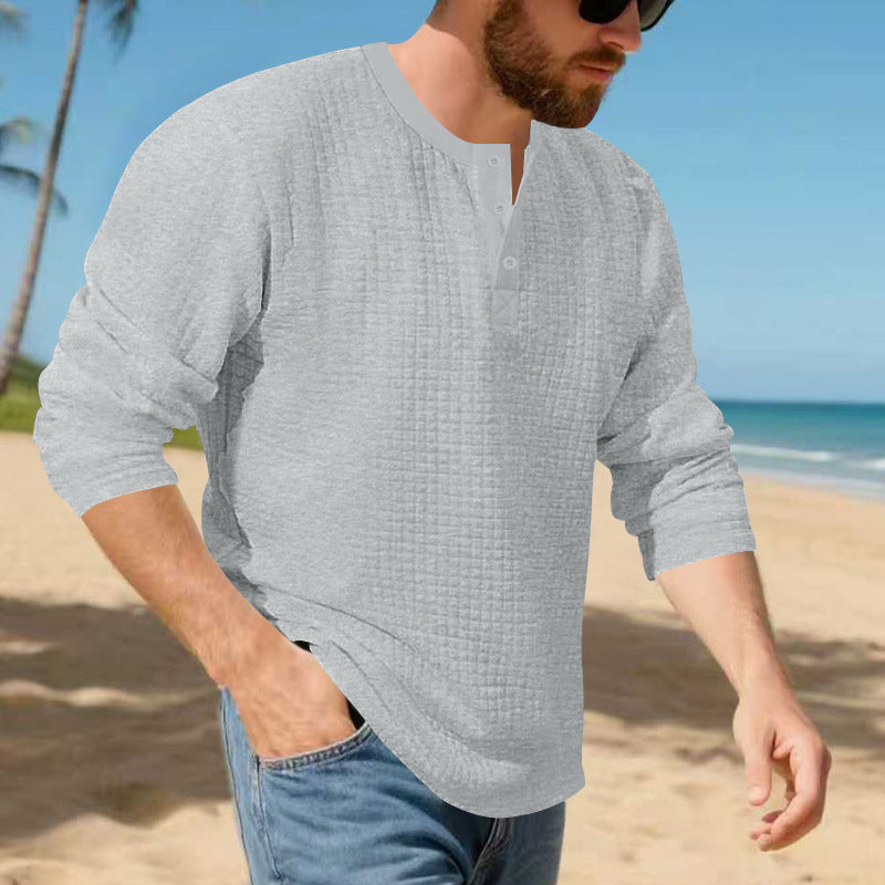 Herren stilvolles Langarm-Henley-Shirt mit strukturierter Oberfläche Aliams