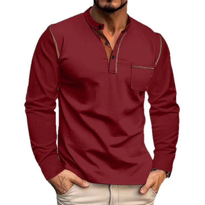 Herren langärmliges Henley-Shirt mit modischem Kragen und kontrastierenden Akzenten Aliams