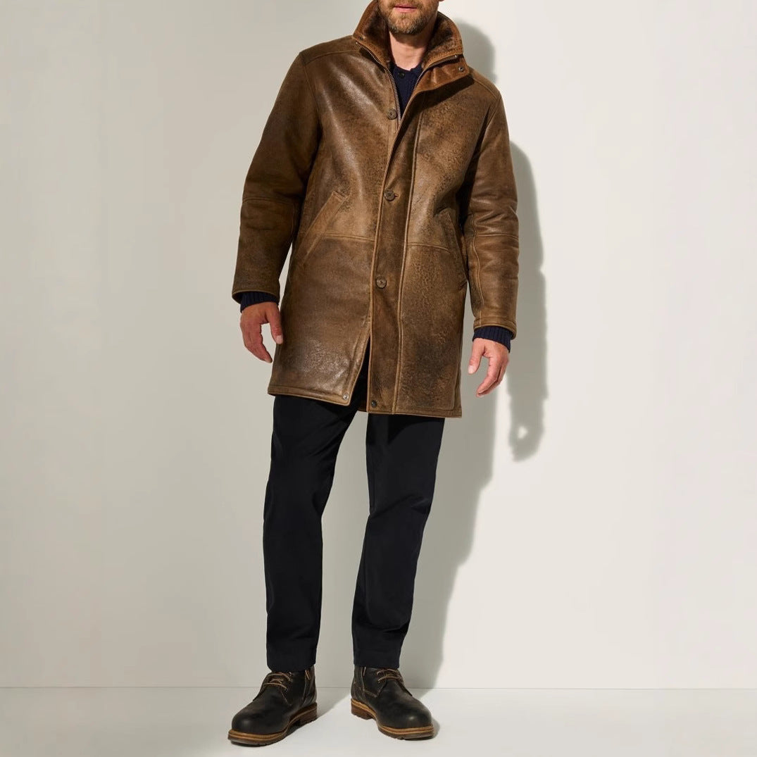 Herren elegante Lammlederjacke mit gefüttertem Kragen und diversen Taschen Aliams