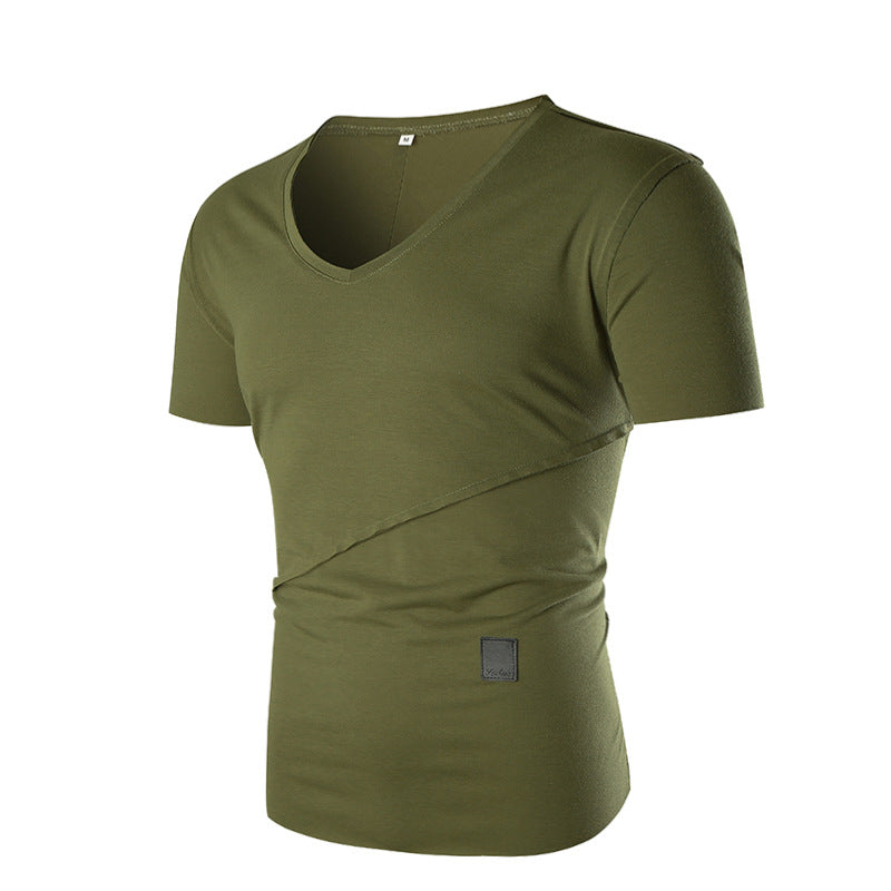 Herren V-Ausschnitt T-Shirt mit asymmetrischem Schnitt und elastischem Bund Aliams