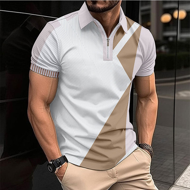 Herren Kurzarm Poloshirt mit modernem Reißverschluss und geometrischem Design Aliams