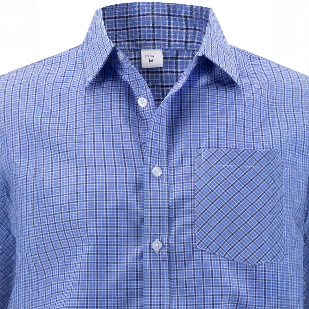 Herren kariertes Langarm-Hemd mit hochwertiger Baumwollmischung und praktischer Brusttasche Aliams