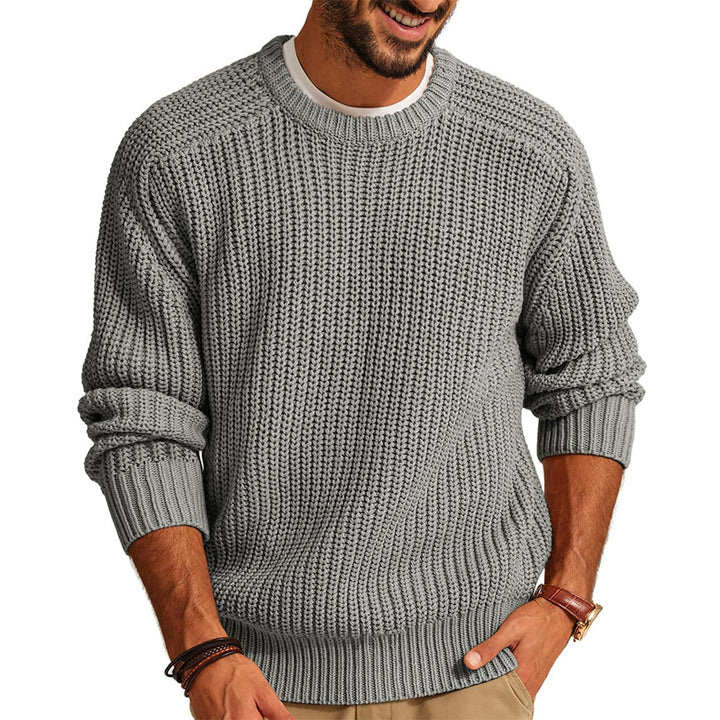 Herren Grobstrick Pullover mit Rundhalsausschnitt und lässigem Schnitt Aliams