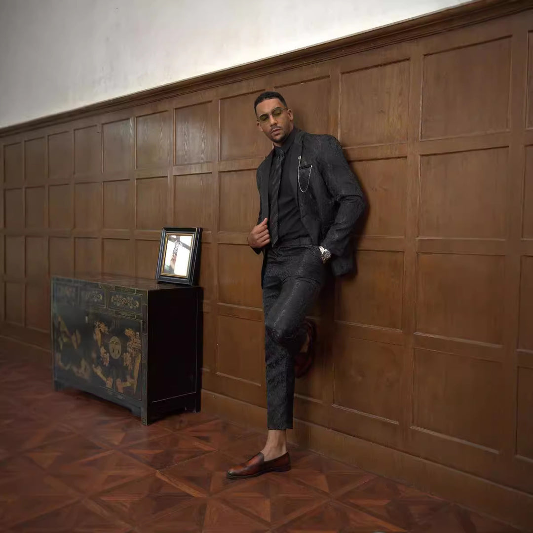 Herren festliches Anzugset mit floralem Jacquard-Muster Aliams