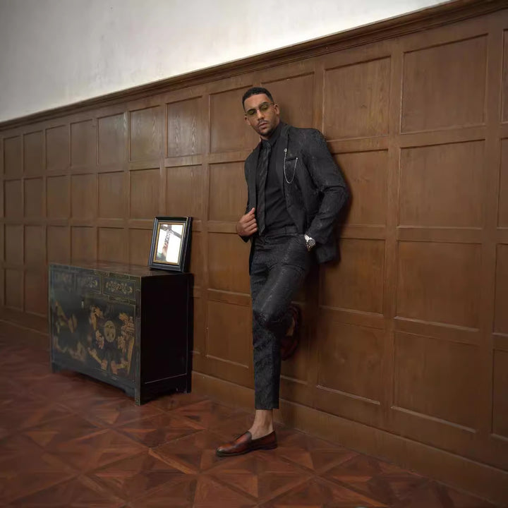 Herren festliches Anzugset mit floralem Jacquard-Muster Aliams