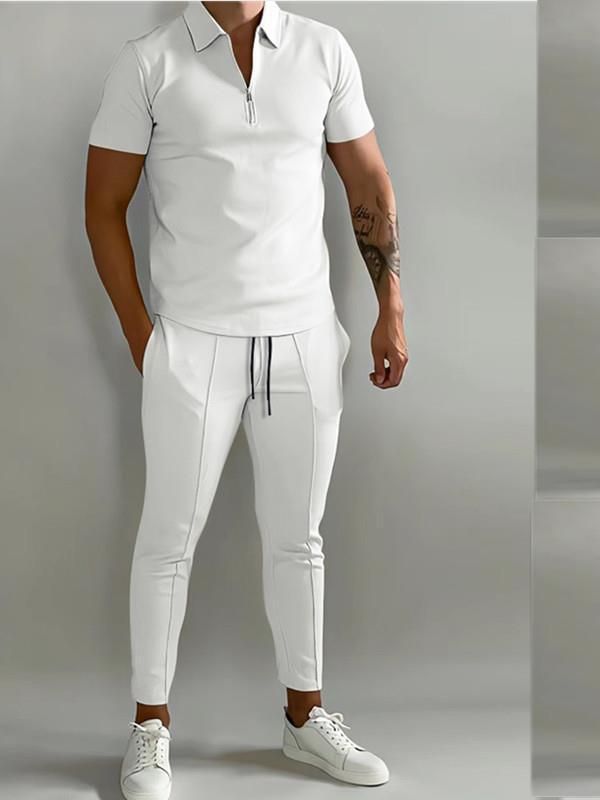 Herren sportliches Polo-Shirt mit modernem Reißverschluss und lässigen Slim-Fit-Hosen Aliams