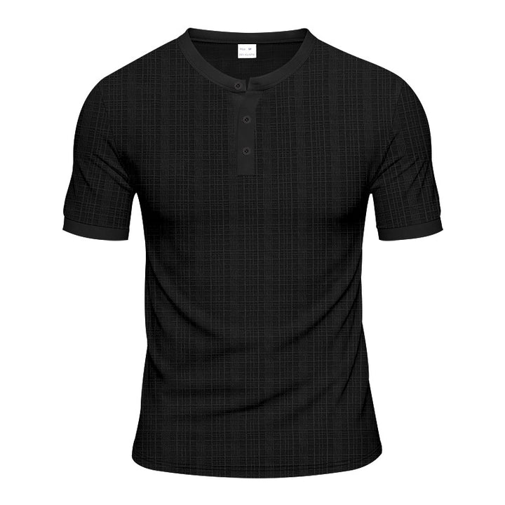 Herren Kurzarm-Henley-Shirt mit moderner Knopfleiste und subtiler Struktur Aliams