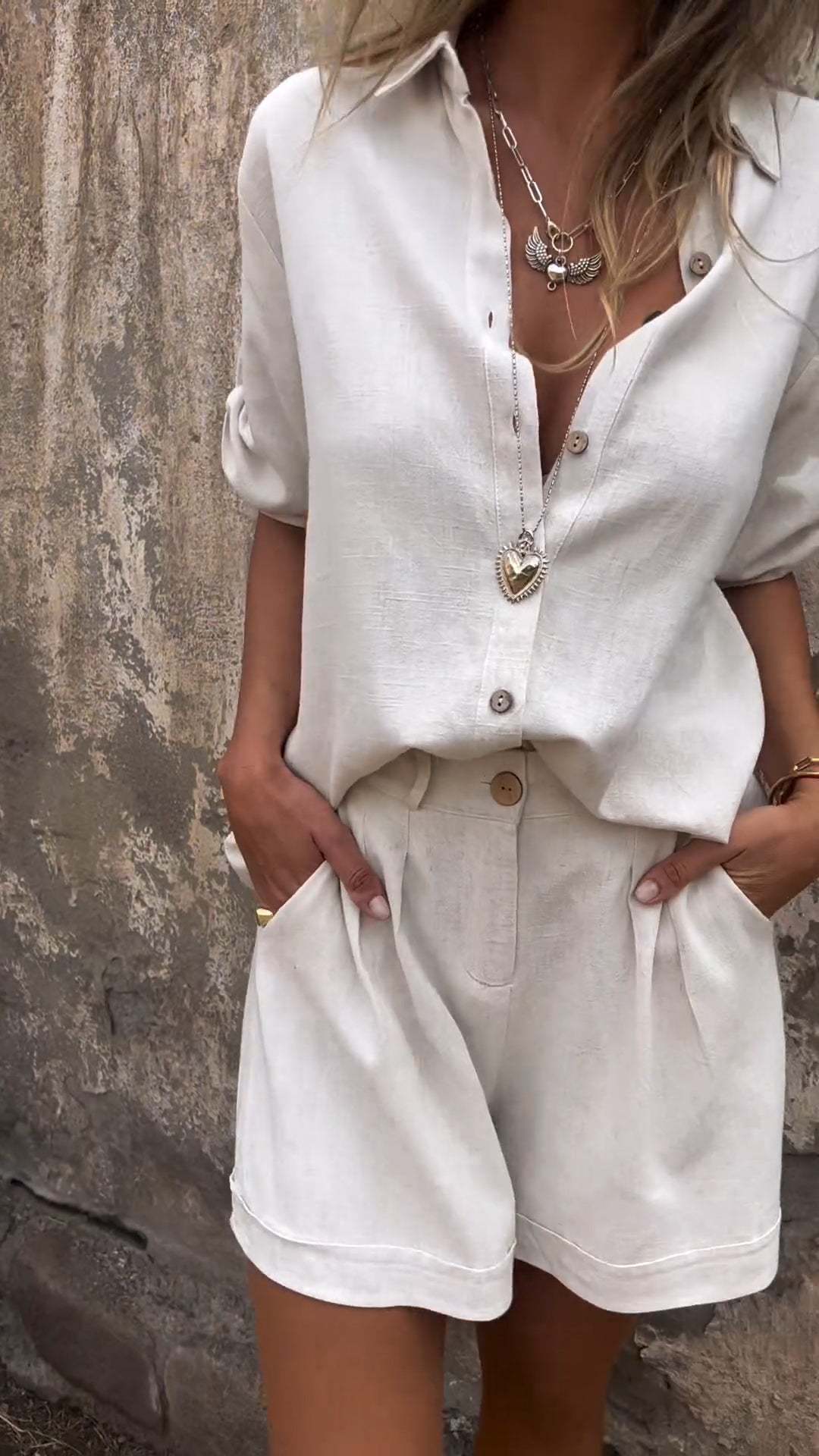 Damen Lässiges Jumpsuit mit Knopfverschlossenem Oberteil und Praktischem Taillenzug Aliams