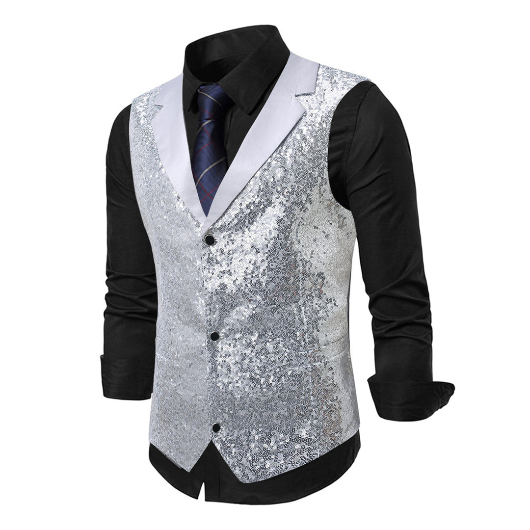 Herren festliche Pailletten Weste Aliams