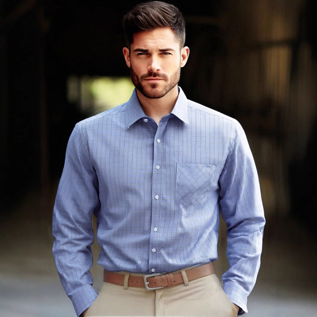 Herren kariertes Langarmhemd mit Brusttasche Aliams