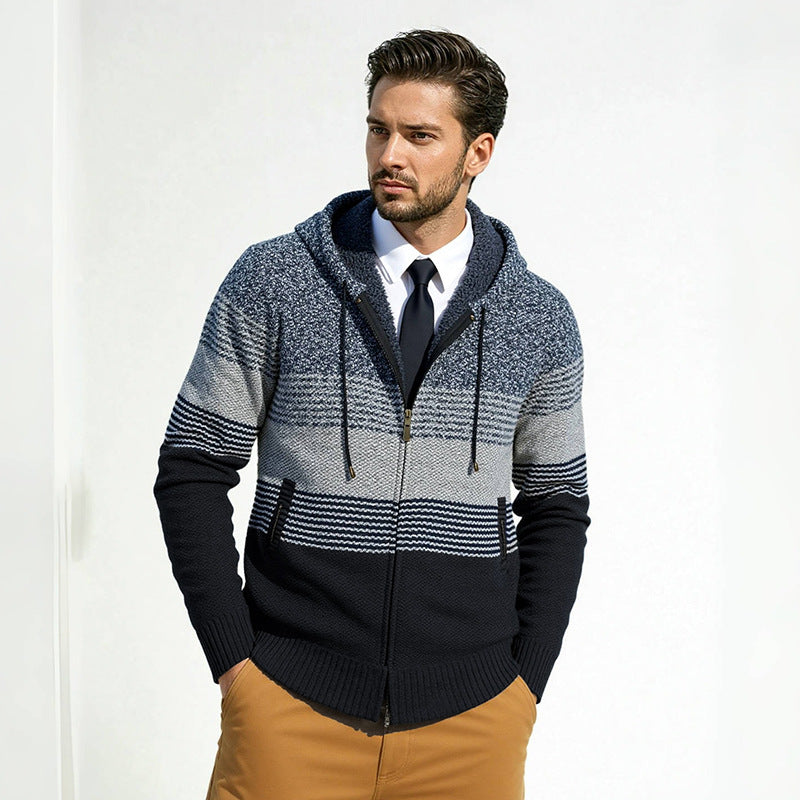 Herren Designermantel mit Kapuze und strukturiertem Strickmuster Aliams