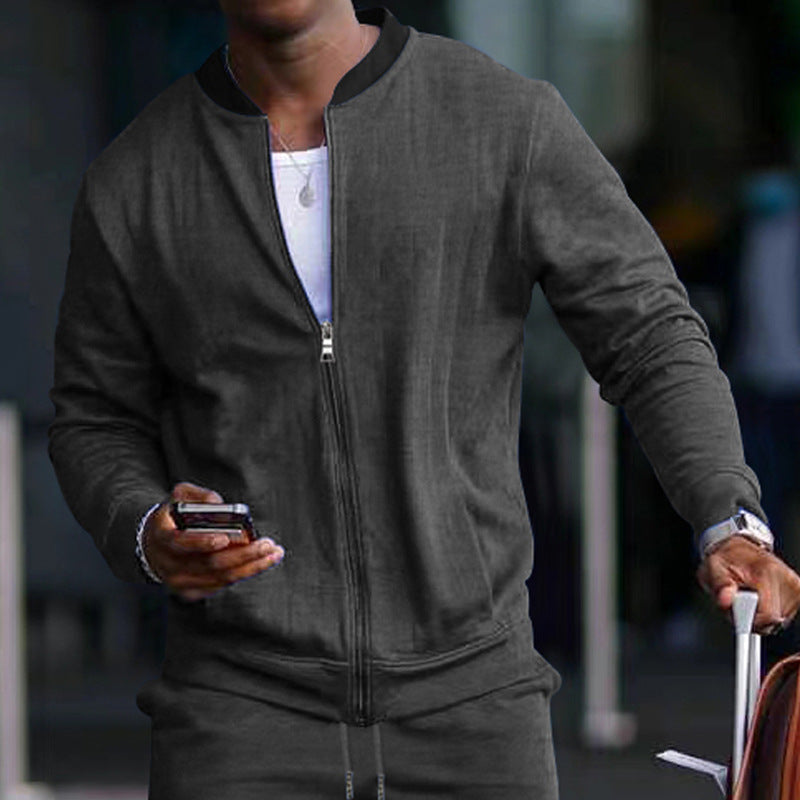 Herren sportlicher Bomberjacke mit verdecktem Reißverschluss und elastischen Bündchen Aliams